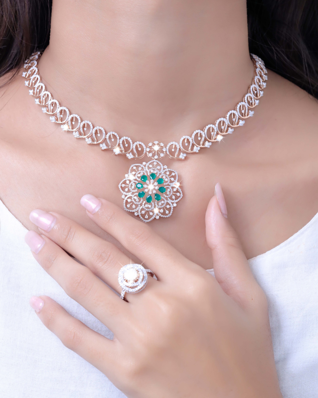 Silverhaat Pearl Studded Flower Necklace (Demo-Neckless) - Image 2